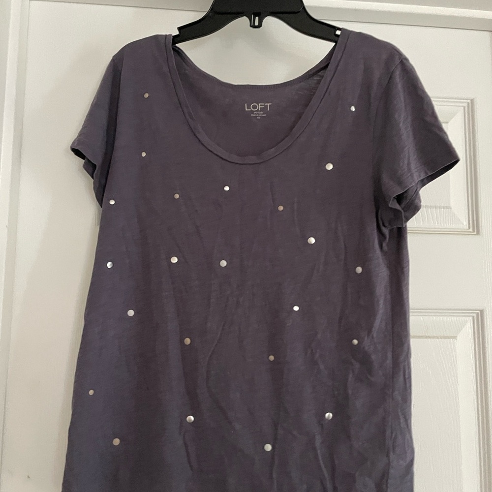LOFT Short Sleeve Top in Purple with Silver Accents